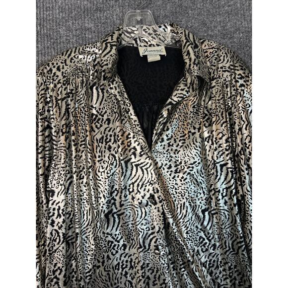 Vintage Joanna Womens Button Up Blouse Size Medium Metallic Coated Animal Print - Picture 2 of 8